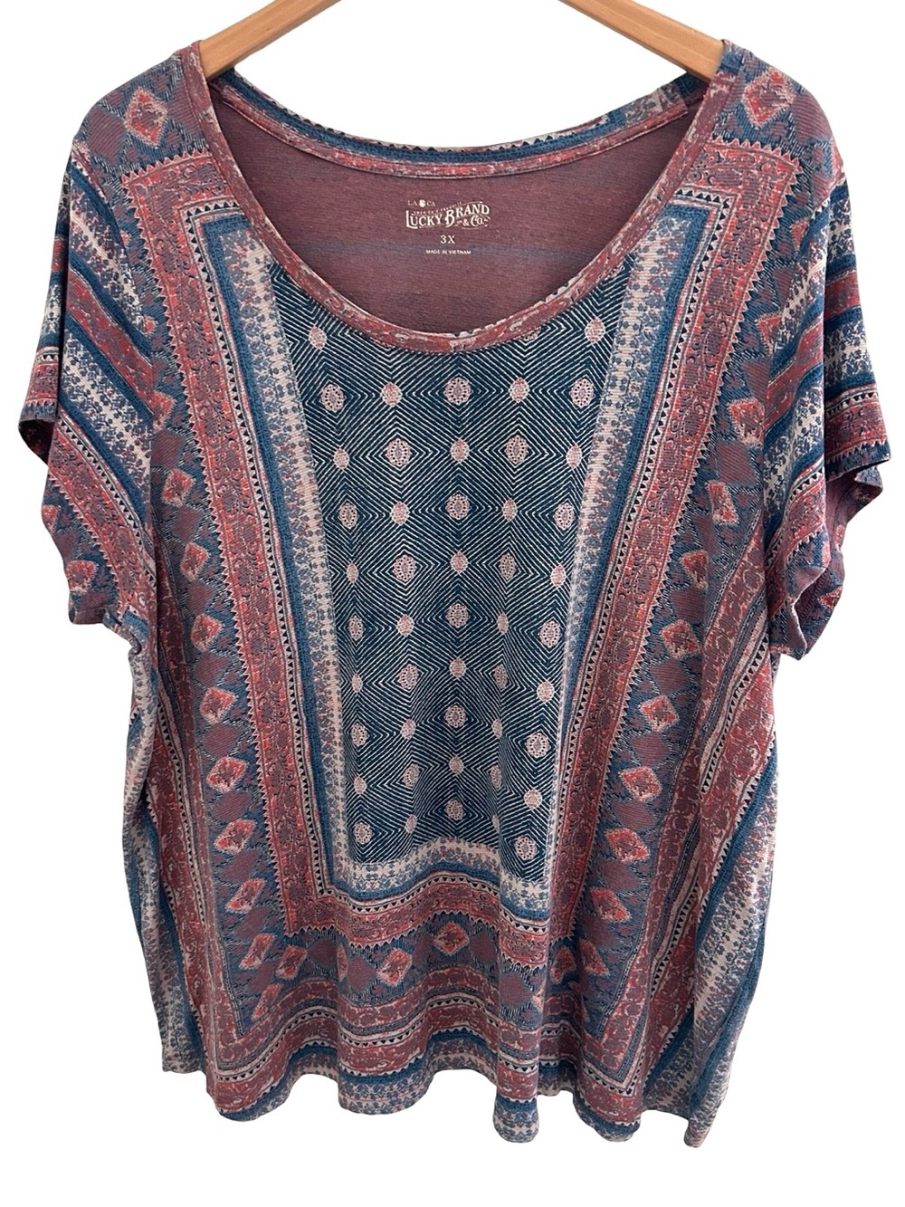 LUCKY BRAND Boho Bandana Handkerchief Print T-Shirt Size 3X